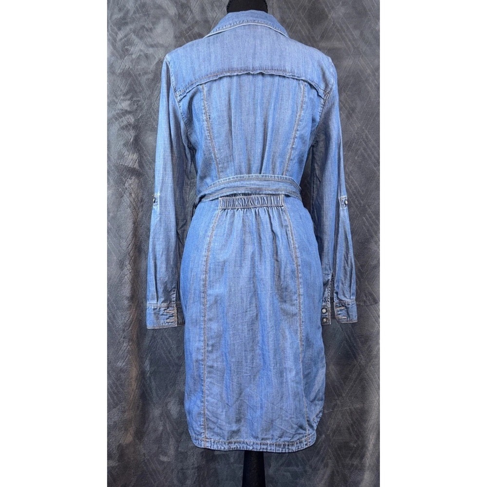 INC Denim Dress 6 Western Cowgirl W/Tie Belt L-sleeve Button Front Indigo Boho - Picture 4 of 11